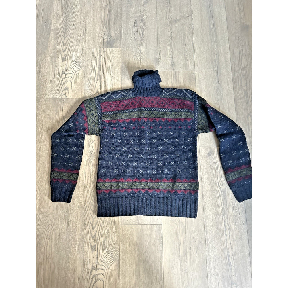VTG 90s Polo Ralph Lauren Hand Knit Merino Wool Fair Isle Turtle Neck Sweater S